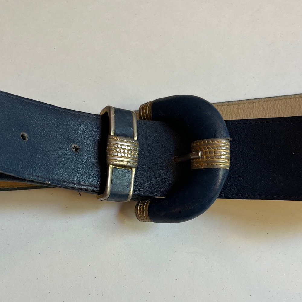 Vintage Woman’s 38inch Navy and Gold  Genuine Leather Belt